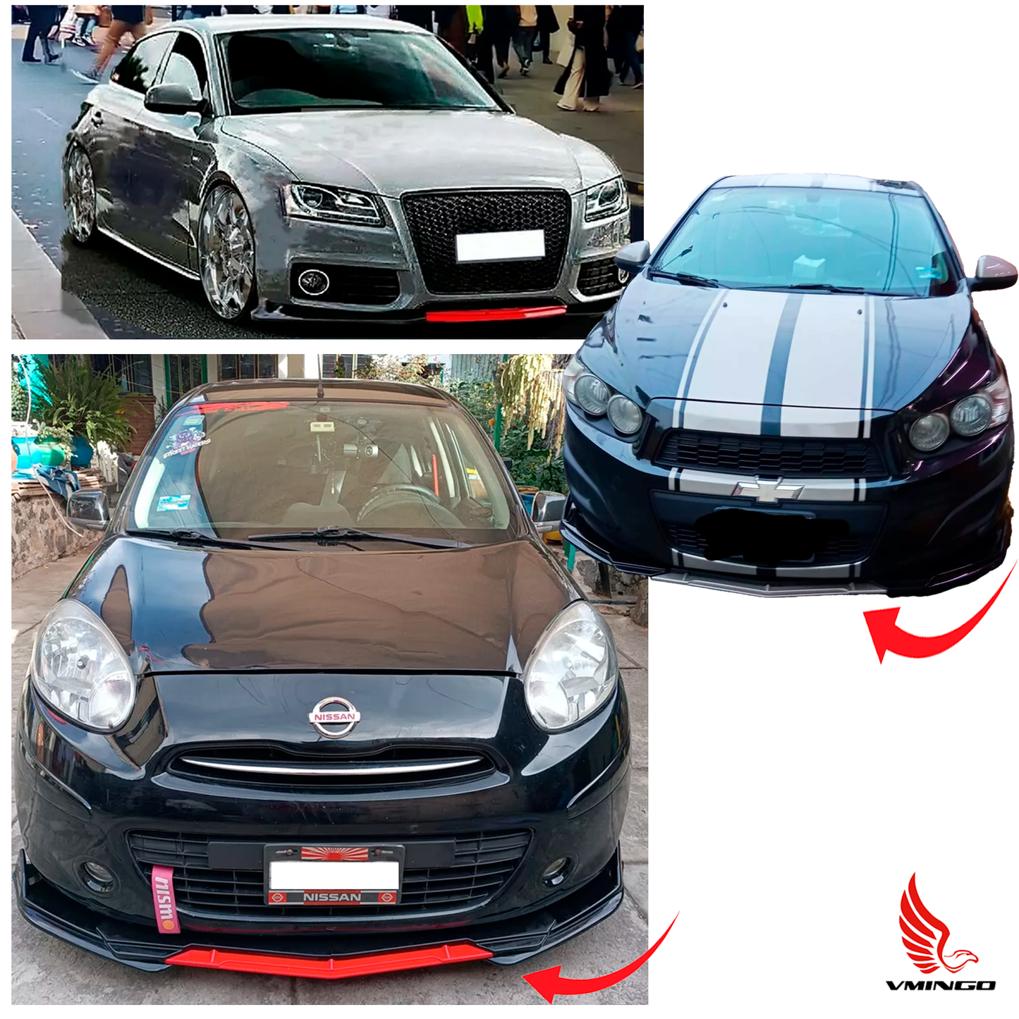 Lip Delantero Filo Color Facia Splitter Auto Universal 5 Pzs Deportivo Auto Carrocería Aleron Embellecedor