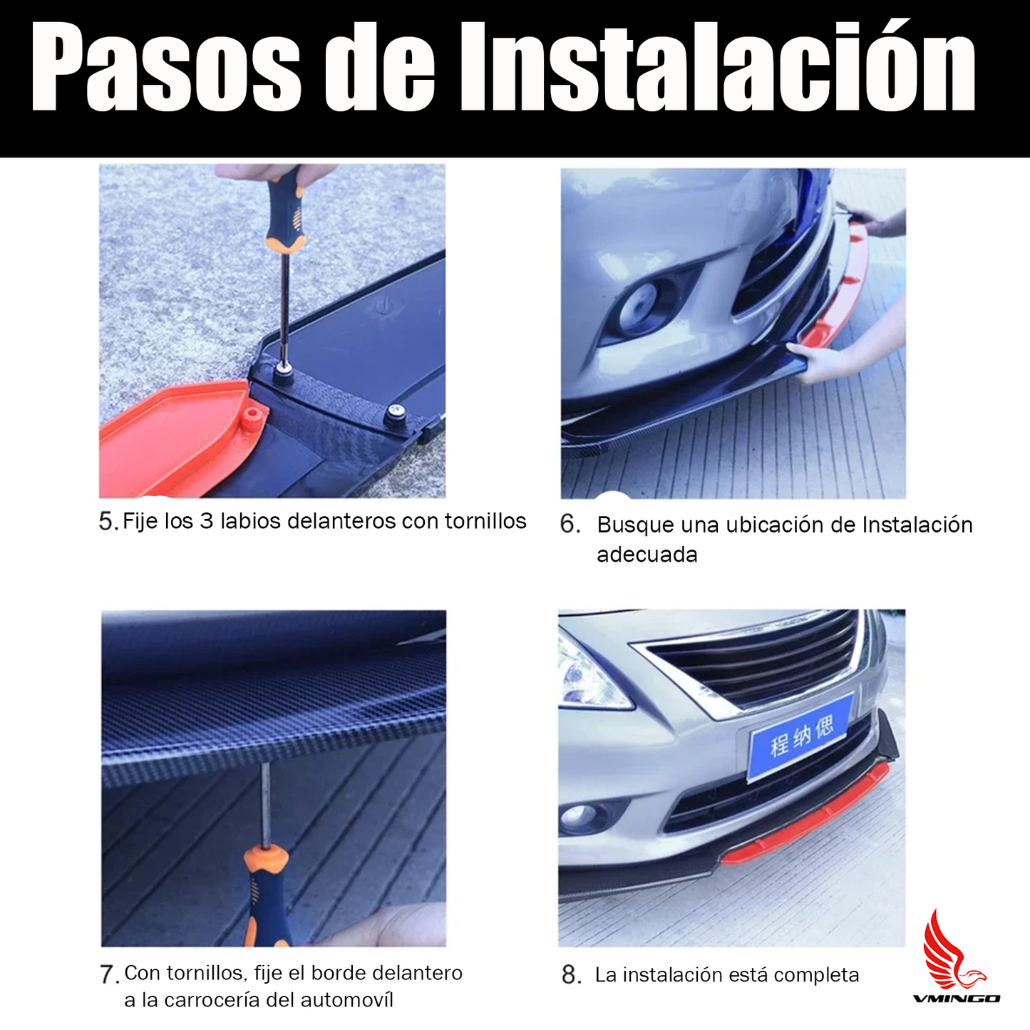 Lip Delantero Filo Color Facia Splitter Auto Universal 5 Pzs Deportivo Auto Carrocería Aleron Embellecedor