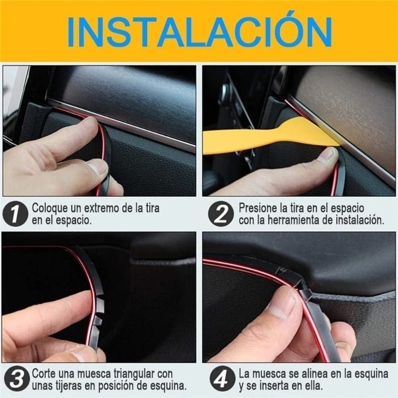 Moldura Interior Vista Decorativa Brillante Metálica 5m Auto