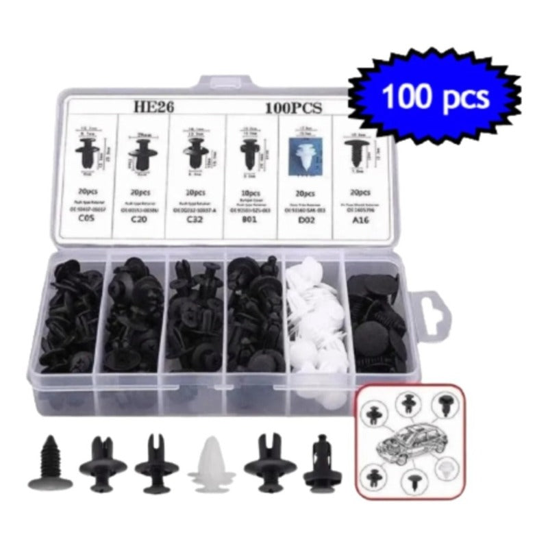 Grapa Kit Automotriz Universal Surtido Estuche 100 Pzs