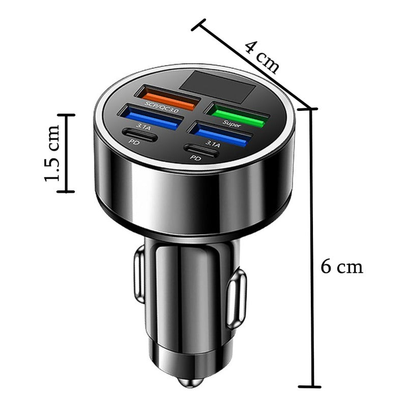 Cargador Auto Super Carga Adaptador 6 Puertos Tipo C Usb 3.0
