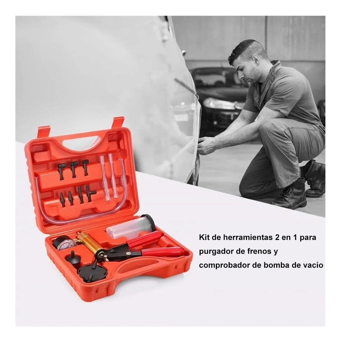 Kit Bomba Vacio Manual Purgador Frenos Manometro Auto Moto