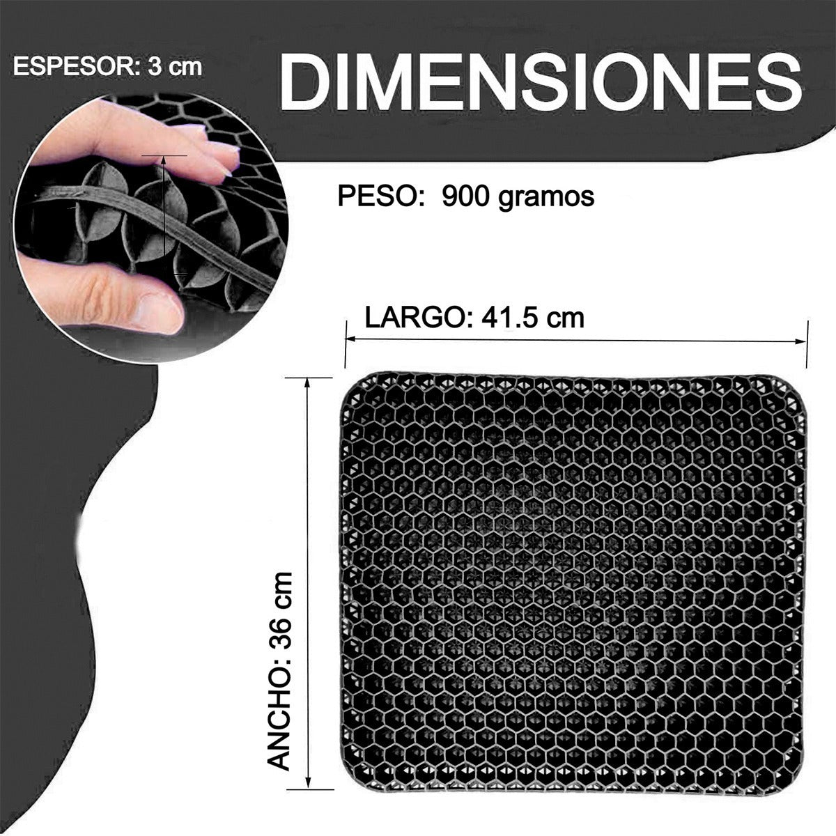 Cojin Gel Panal Ergonomico Silicon Asiento Comodo Auto Silla