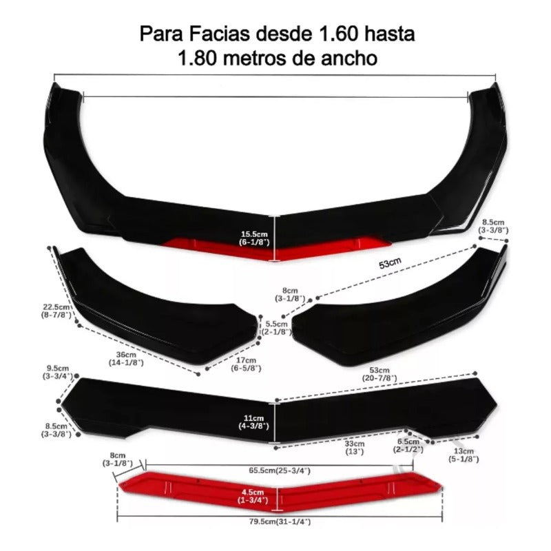 Lip Delantero Filo Color Facia Splitter Auto Universal 5 Pzs