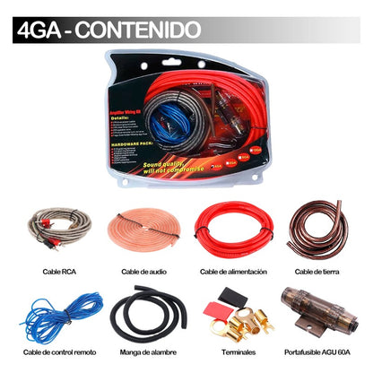 Kit Amplificador Instalacion Cable Rca  Audio Auto 4ga
