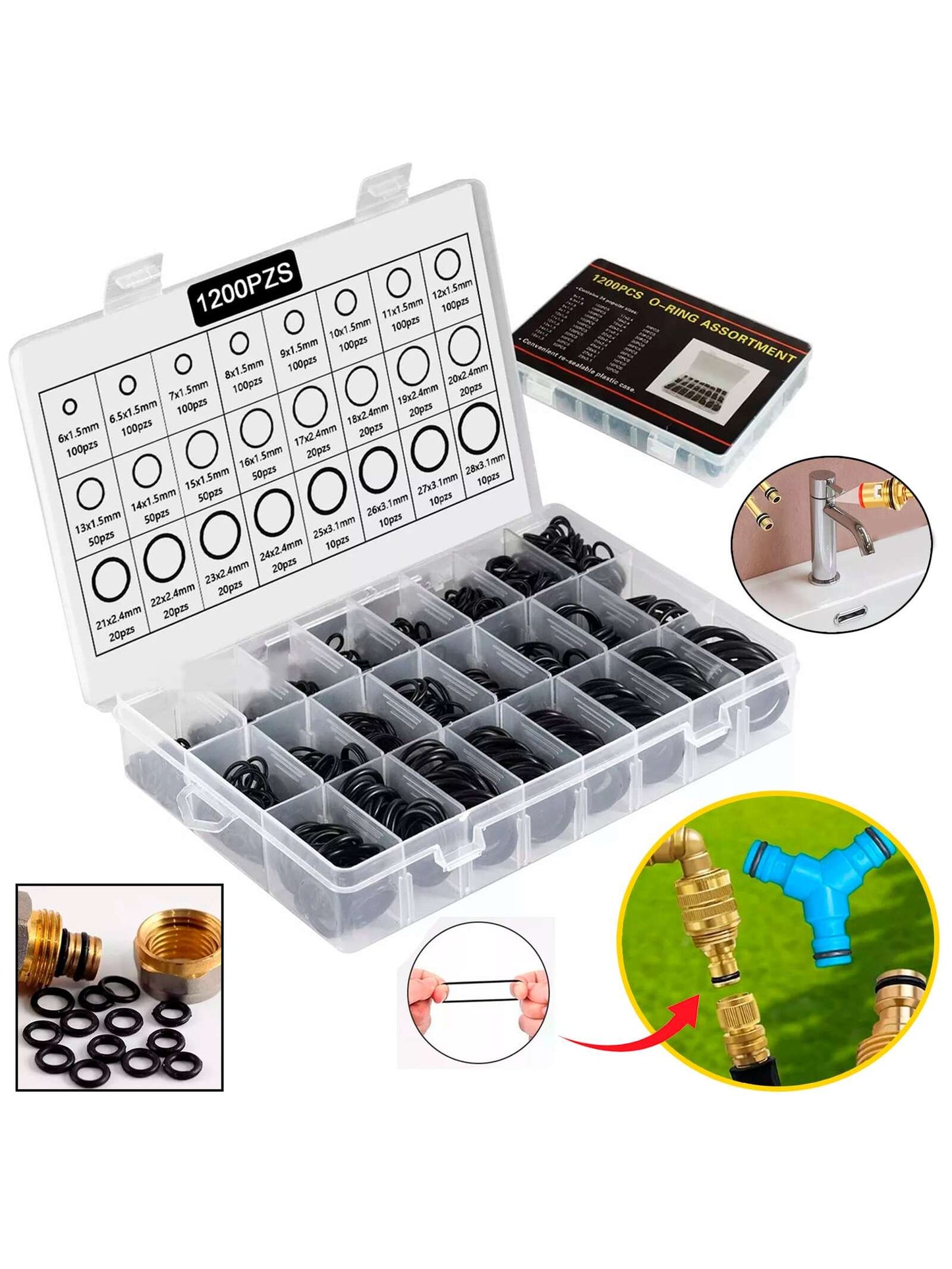 Vmingo Estuche O-ring kit 24 Tamaño 1200pz Anillo Goma Junta Sello liga Presión