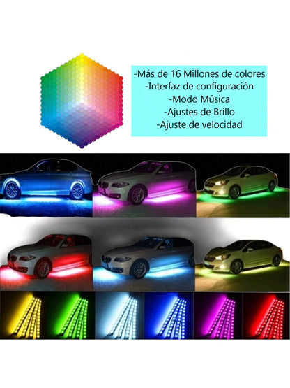 Vmingo Coche Chasis Tira Led RGB App Tunning Auto Decorativa 4pzs  Control Remoto Multicolor Chasis IOS Android  Vmingo Mexico