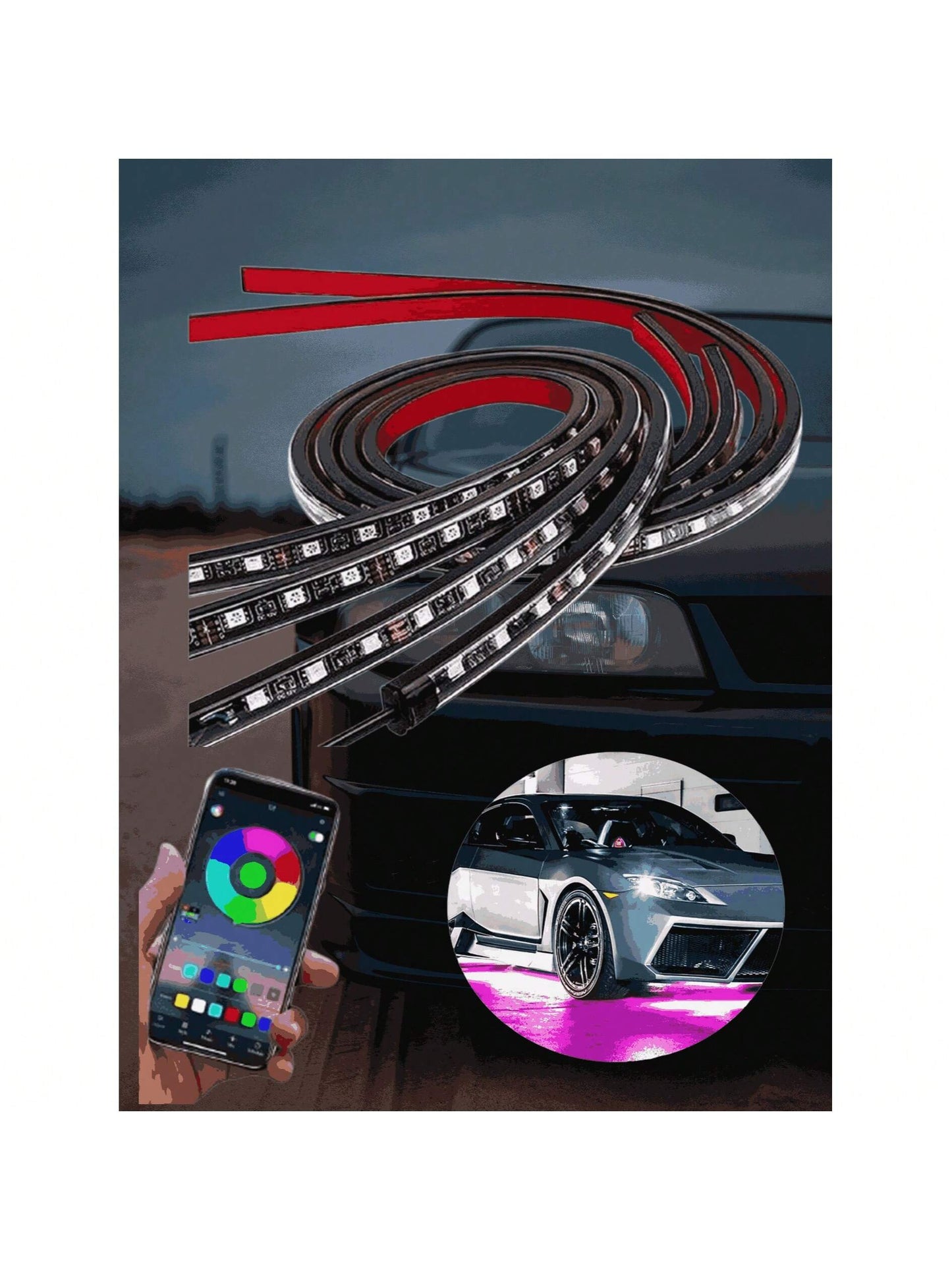 Vmingo Coche Chasis Tira Led RGB App Tunning Auto Decorativa 4pzs  Control Remoto Multicolor Chasis IOS Android  Vmingo Mexico