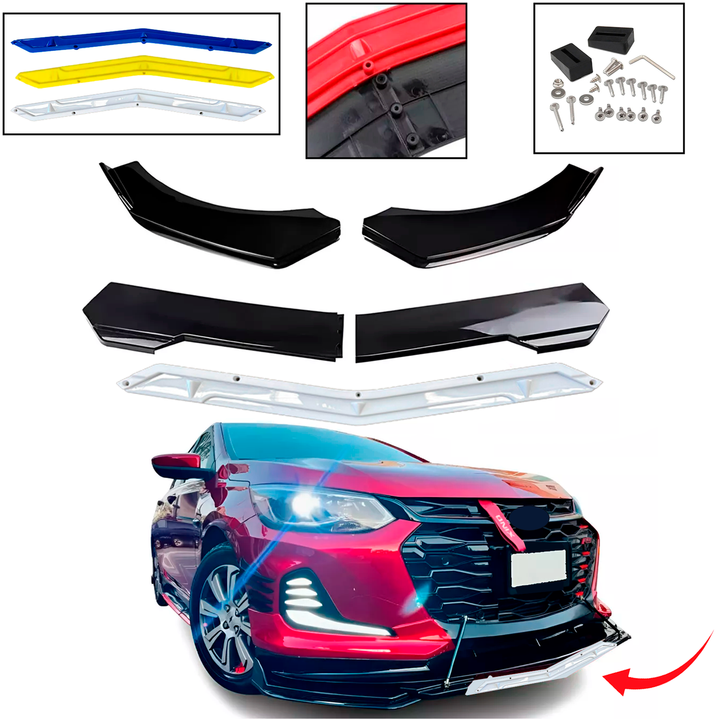 Lip Delantero Filo Color Facia Splitter Auto Universal 5 Pzs Deportivo Auto Carrocería Aleron  Embellecedor