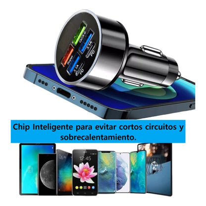 Cargador Auto Super Carga Adaptador 6 Puertos Tipo C Usb 3.0