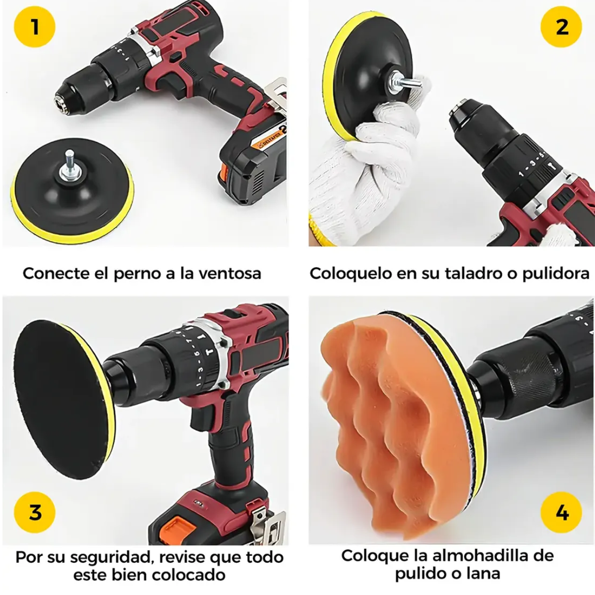 Kit 11 Pz Esponjas Borlas Para Pulir Auto Taladro 3 Pulgadas
