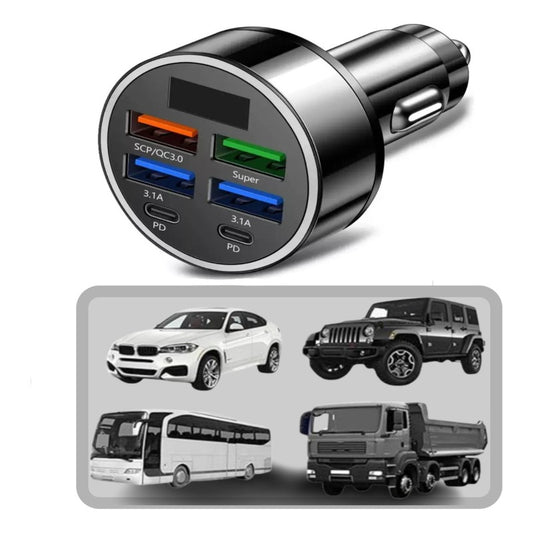 Cargador Auto Super Carga Adaptador 6 Puertos Tipo C Usb 3.0