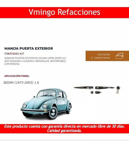 Manija Puerta Exterior Vw Sedan Vocho Cromada 1 Pieza