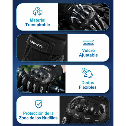 Par Guantes Moto Pantalla Tactil Bici Motocross Scooters Proteccion 3d Equitacion Montañismo Patinaje Unitalla Antiderrape Anticolision Ergonomico Completo Negro