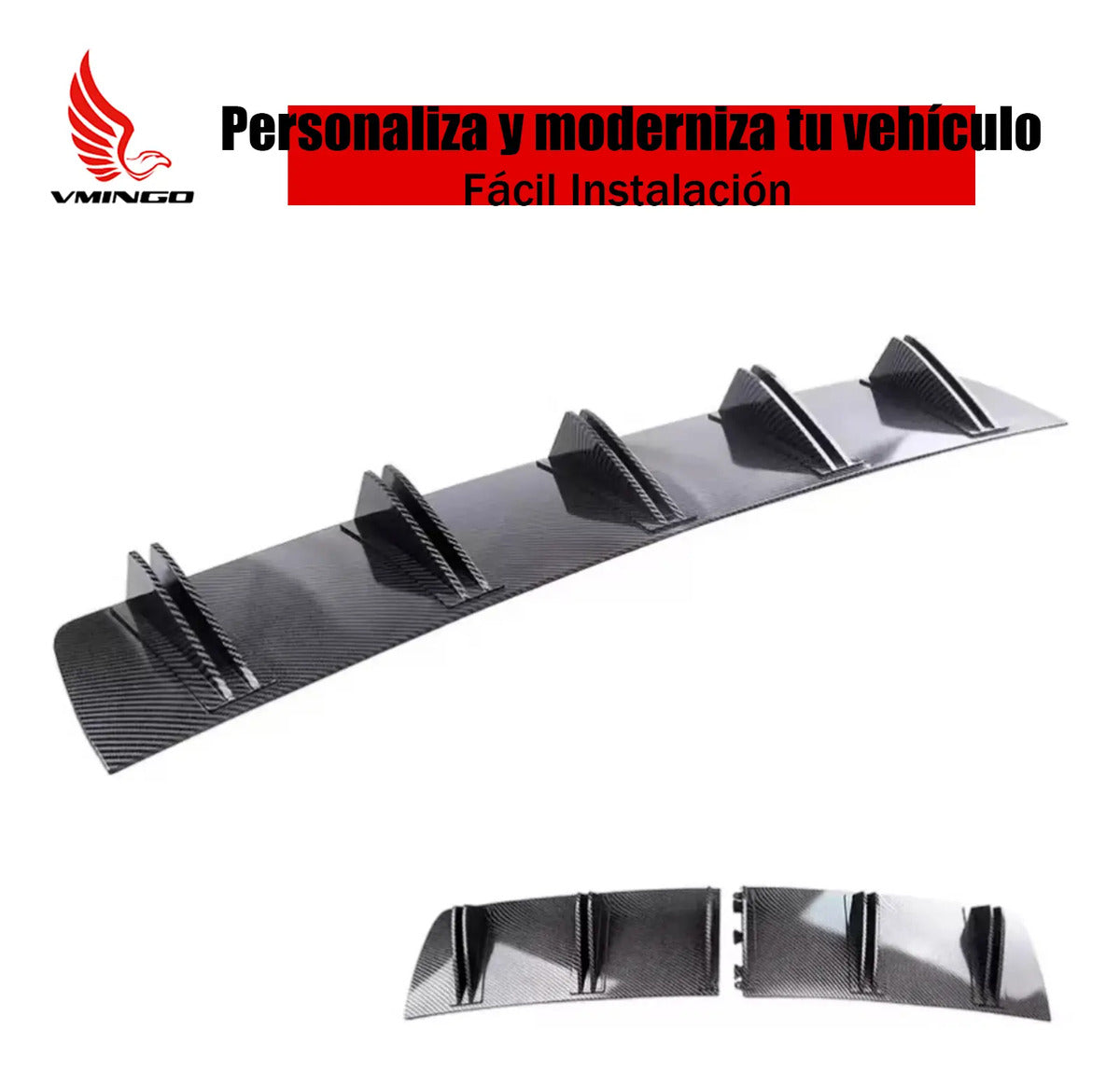 Spoiler Trasero Difusor Universal 5 Aletas Auto Fibra Carbon