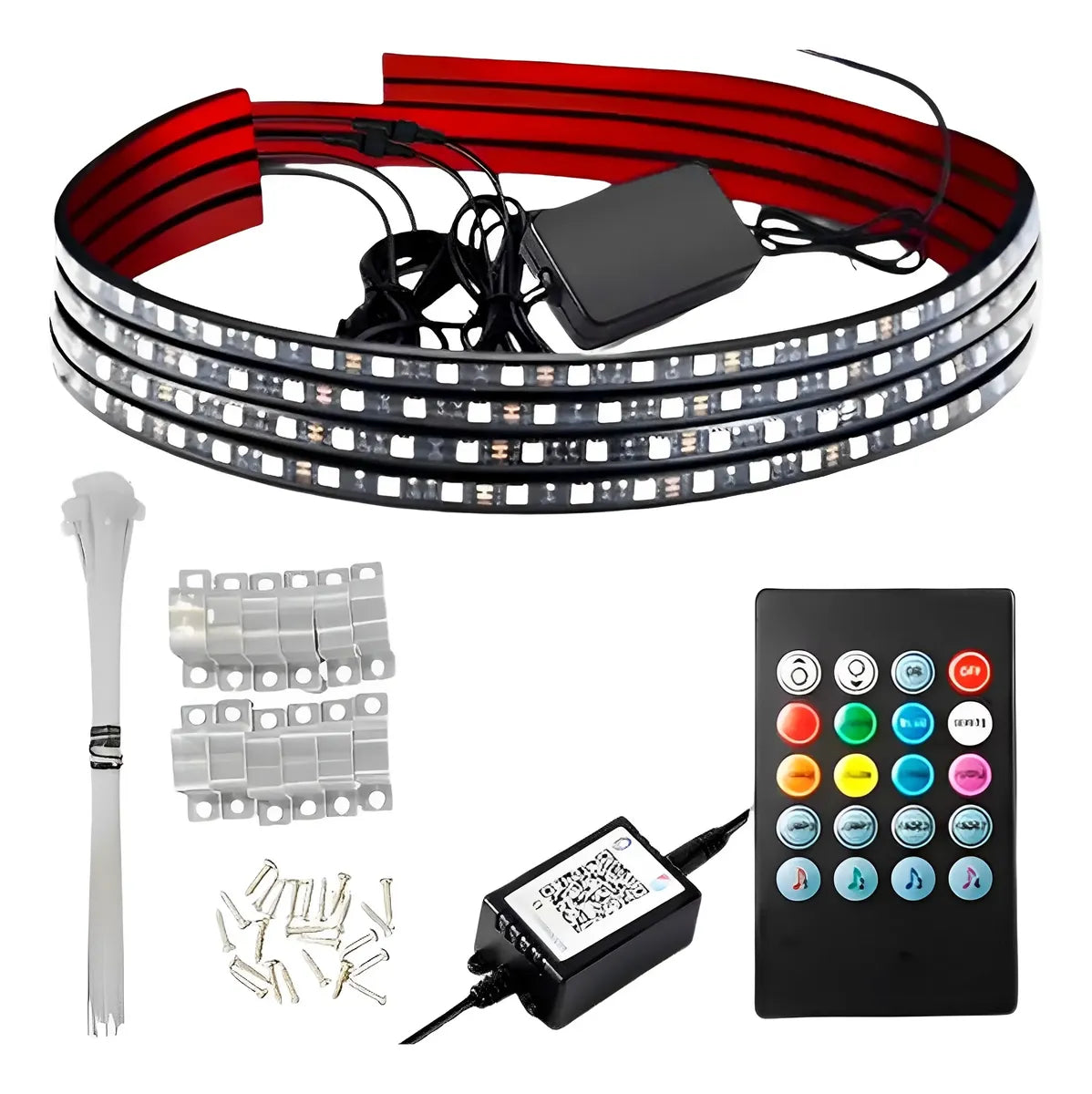Chasis Tira Led RGB App Tunning Auto Decorativa 4pzs Control Remoto Multicolor IOS Android