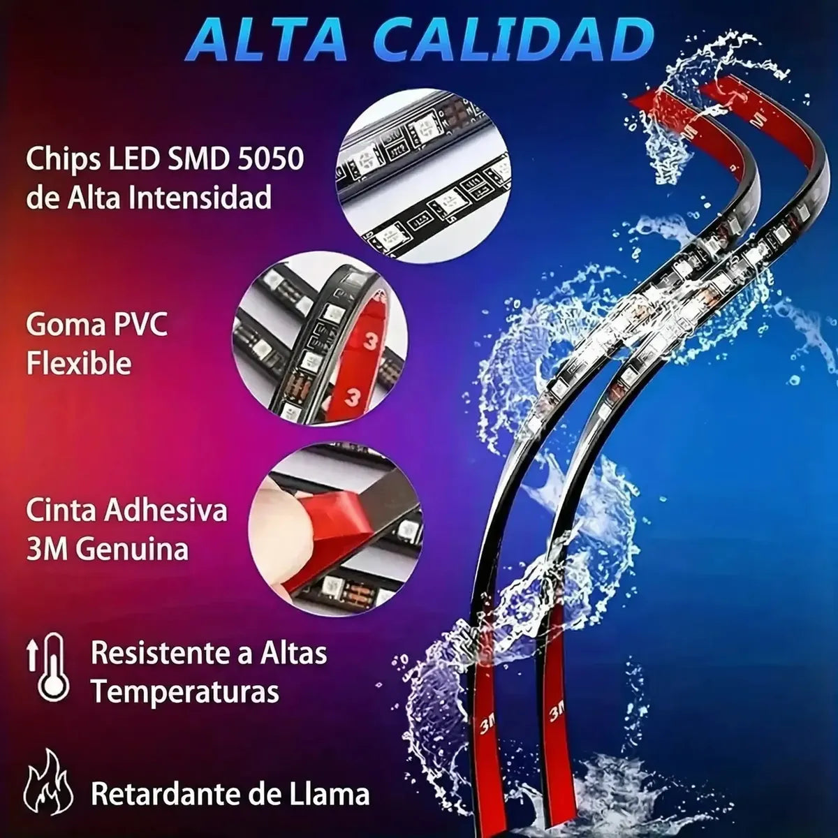 Chasis Tira Led RGB App Tunning Auto Decorativa 4pzs Control Remoto Multicolor IOS Android