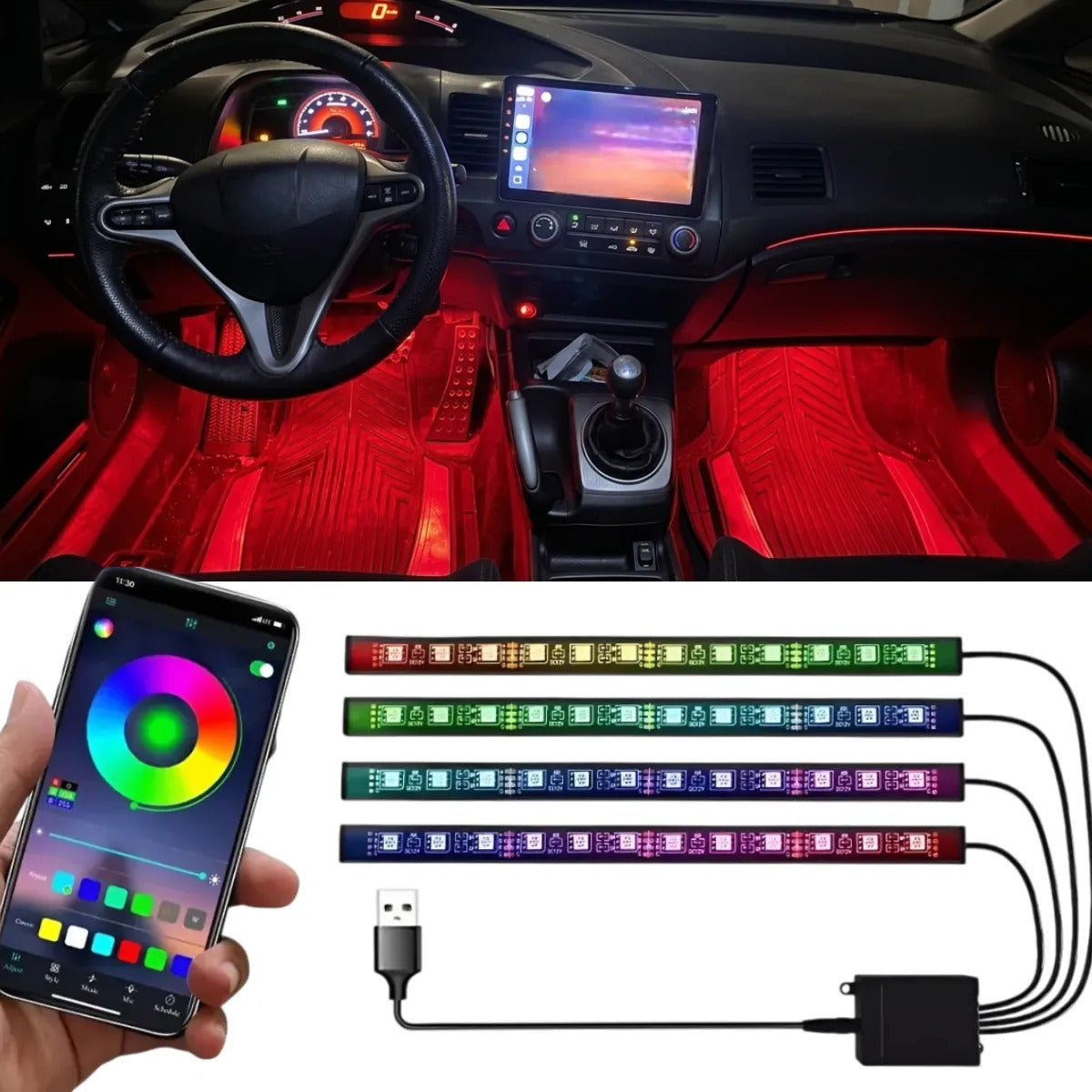 Barra Luz Led 48 Rgb Luz Interior App Control Auto Universal