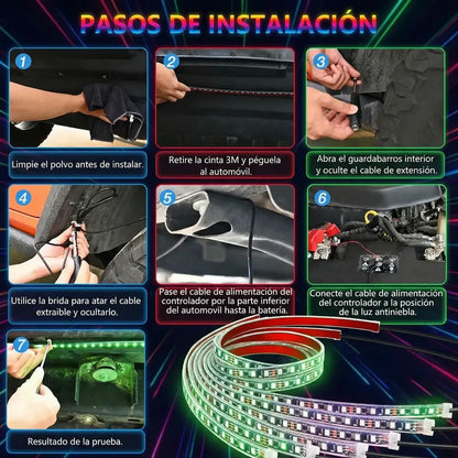 Chasis Tira Led RGB App Tunning Auto Decorativa 4pzs Control Remoto Multicolor IOS Android