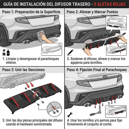 Difusor Trasero Universal 5 Aleta Roja Auto Spoiler Bumper