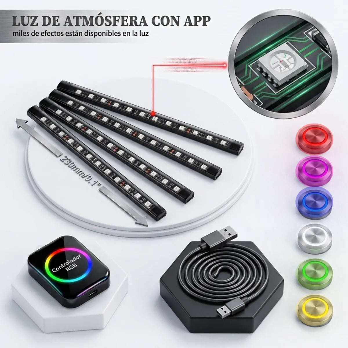 Barra Luz Led 48 Rgb Luz Interior App Control Auto Universal