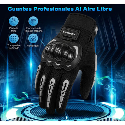 Par Guantes Moto Pantalla Tactil Bici Motocross Scooters Proteccion 3d Equitacion Montañismo Patinaje Unitalla Antiderrape Anticolision Ergonomico Completo Negro