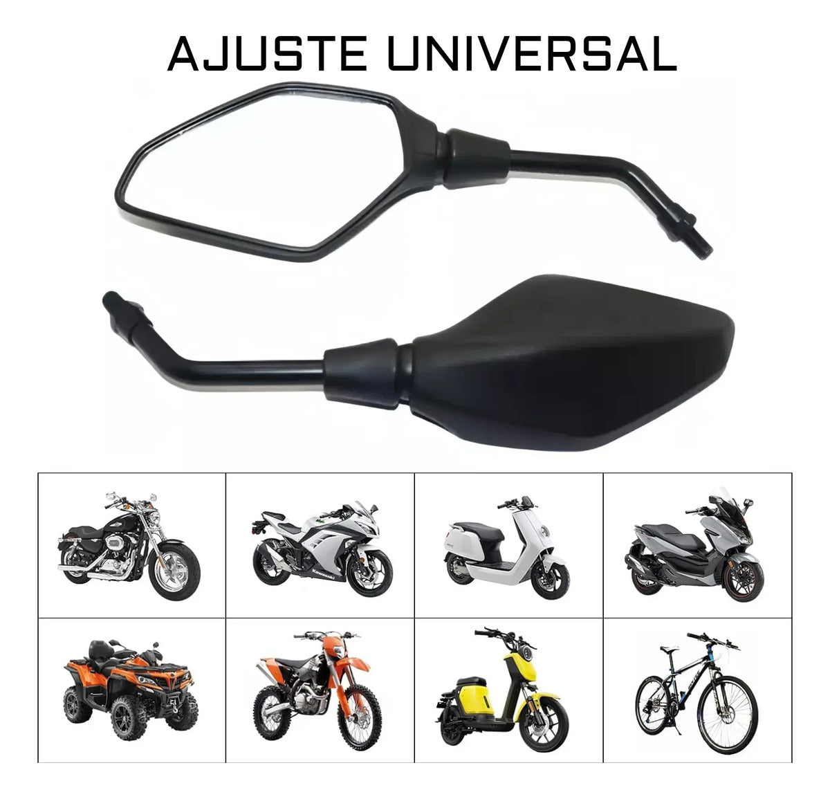 Espejo Retrovisor Moto Universal Deportivo Manillar 10mm 2pz