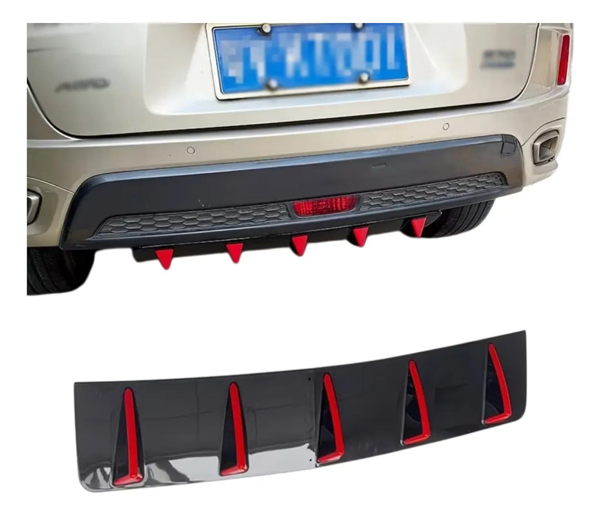 Difusor Trasero Universal 5 Aleta Roja Auto Spoiler Bumper
