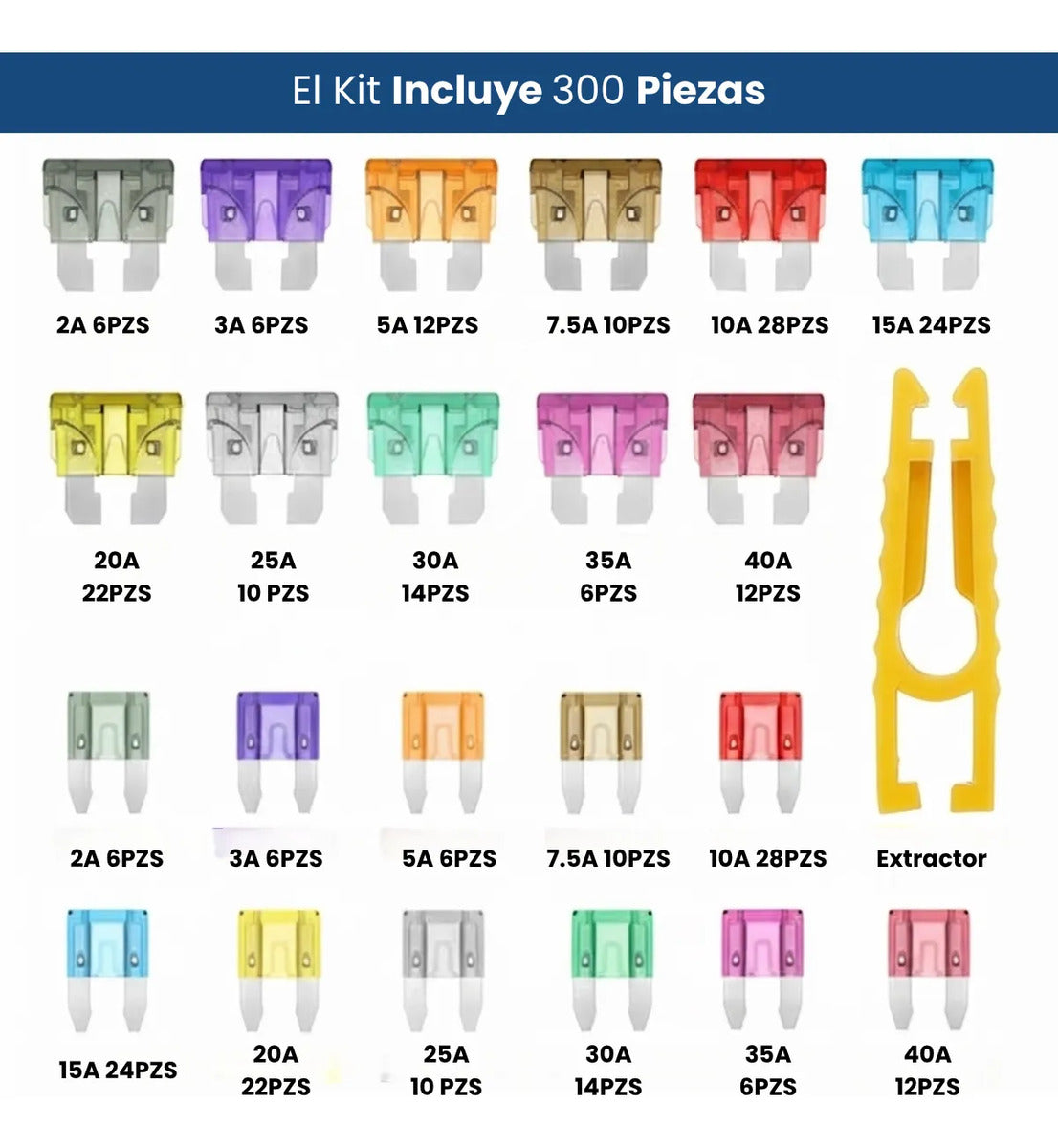 Kit 300 Piezas Fusibles Automotrices Cuchilla Con Caja Pinza