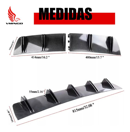 Spoiler Trasero Difusor Universal 5 Aletas Auto Fibra Carbon