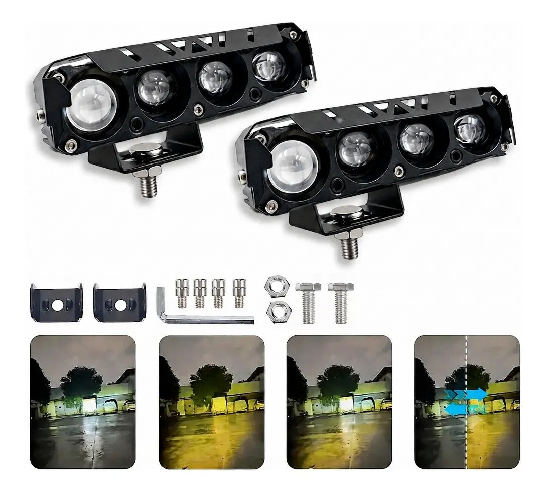 Faros Auxiliares Estrobo 4 Leds 4 Modos Opticas Lupa Luz 2pz