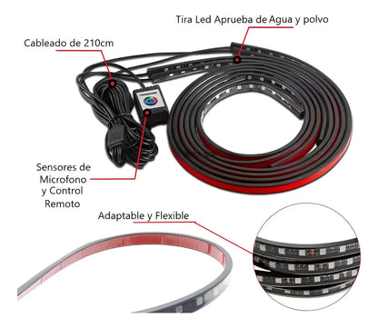 Chasis Tira Led RGB App Tunning Auto Decorativa 4pzs Control Remoto Multicolor IOS Android