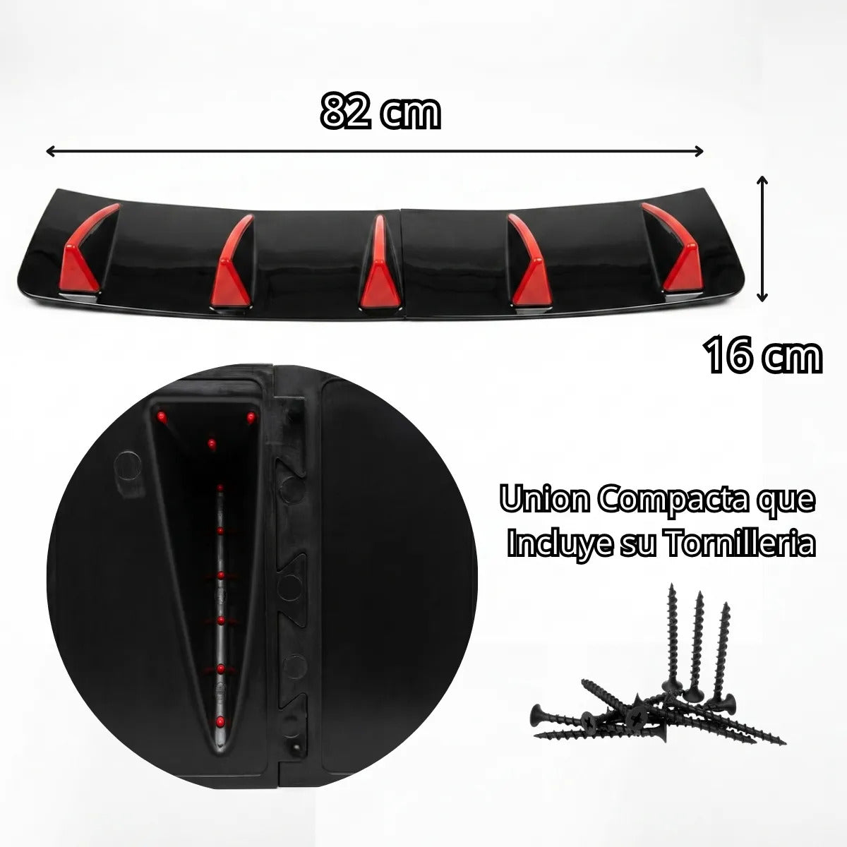 Difusor Trasero Universal 5 Aleta Roja Auto Spoiler Bumper