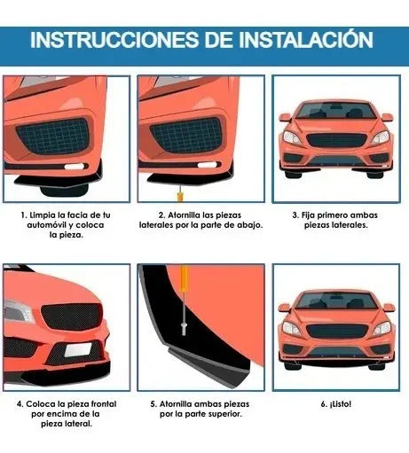 Lip Fibra Carbono Splitter Universal Plastico Delantero 3pzs
