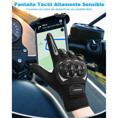 Par Guantes Moto Pantalla Tactil Bici Motocross Scooters Proteccion 3d Equitacion Montañismo Patinaje Unitalla Antiderrape Anticolision Ergonomico Completo Negro
