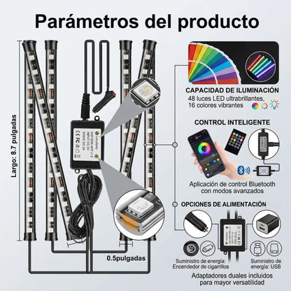 Barra Luz Led 48 Rgb Luz Interior App Control Auto Universal