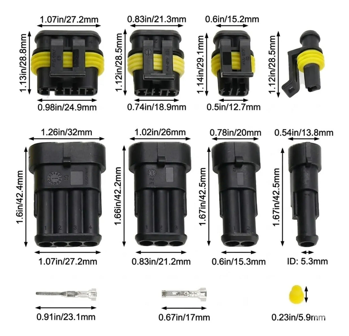 Conector Impermeable Automotriz 1-4 Pines 352 Pz Terminales