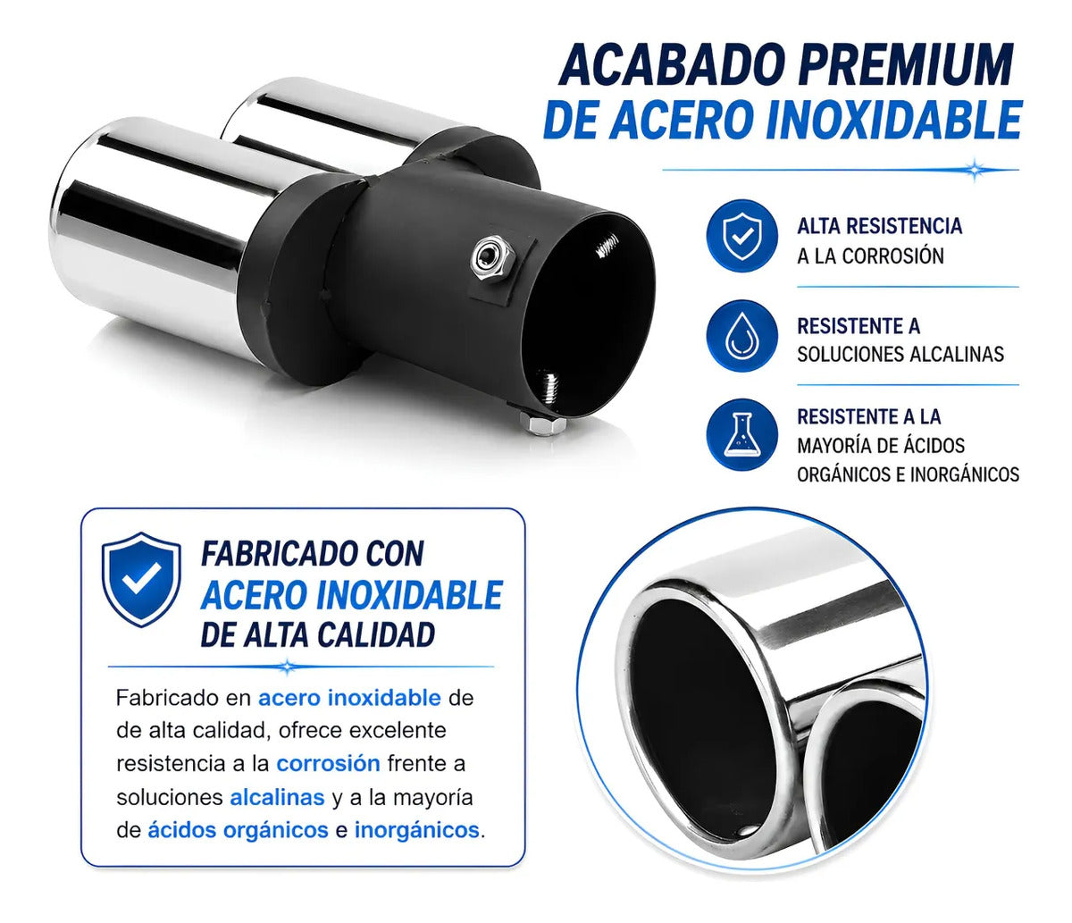 Colilla Terminal Punta Escape Tubo Acero Inox Auto Universal