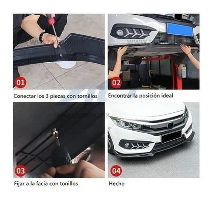Lip 3 Piezas Civic Jetta Plástico Facia Delantero Splitter