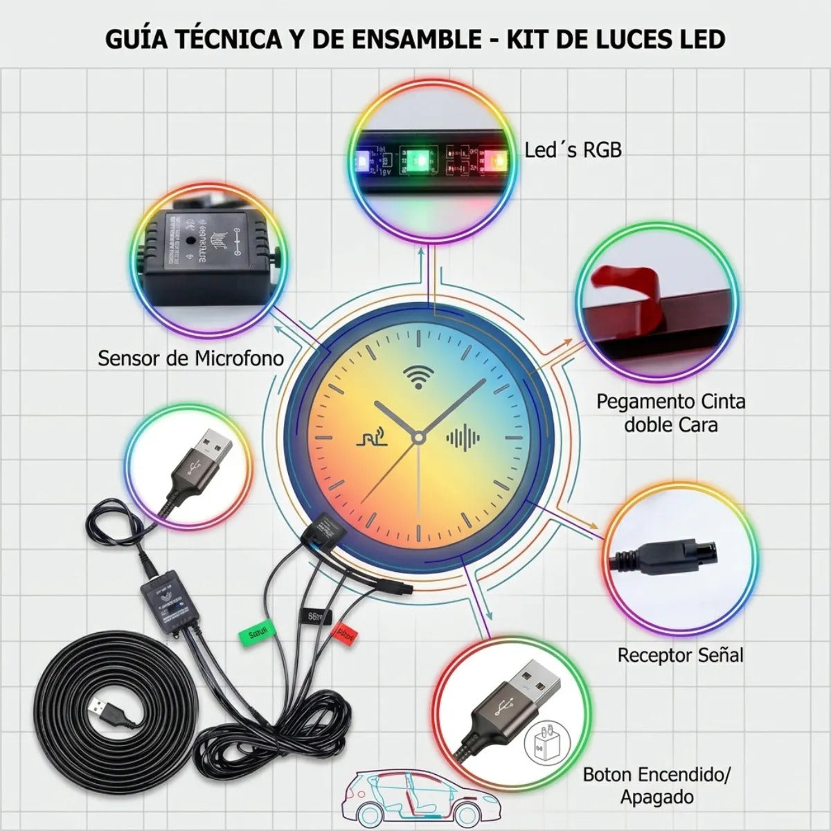 Barra Luz Led 48 Rgb Luz Interior App Control Auto Universal