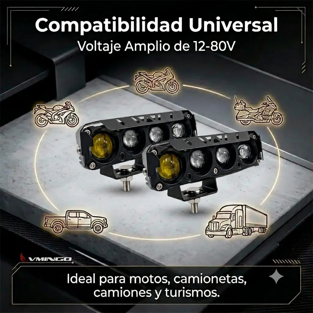 Faros Auxiliares Estrobo 4 Leds 4 Modos Opticas Lupa Luz 2pz