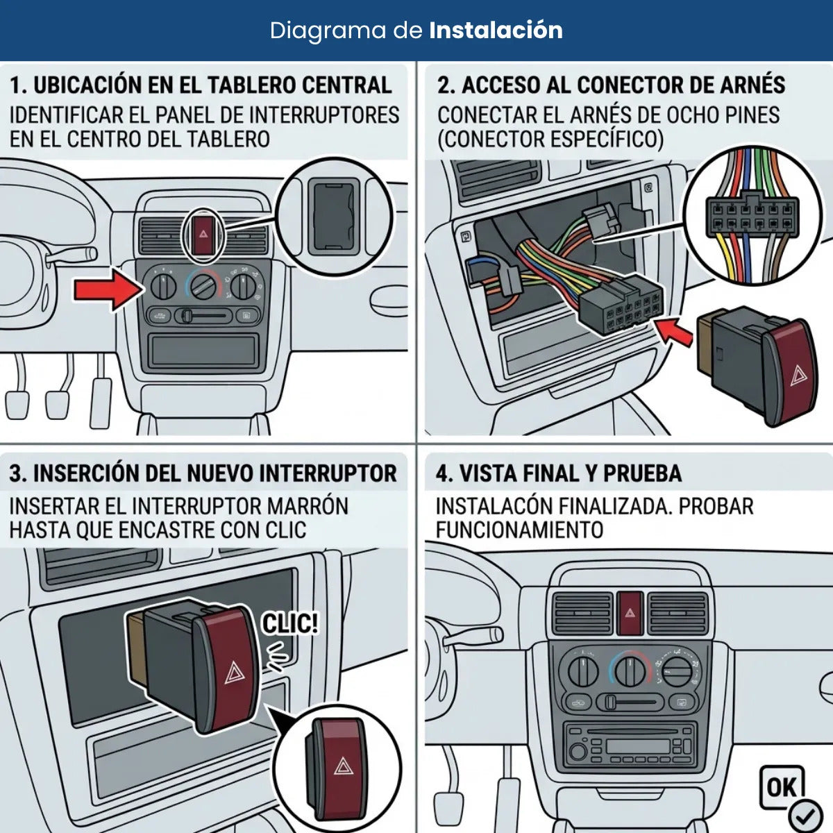 Switch Boton Intermitentes 8 Pines Chevy C2 1995-2012 1.6l
