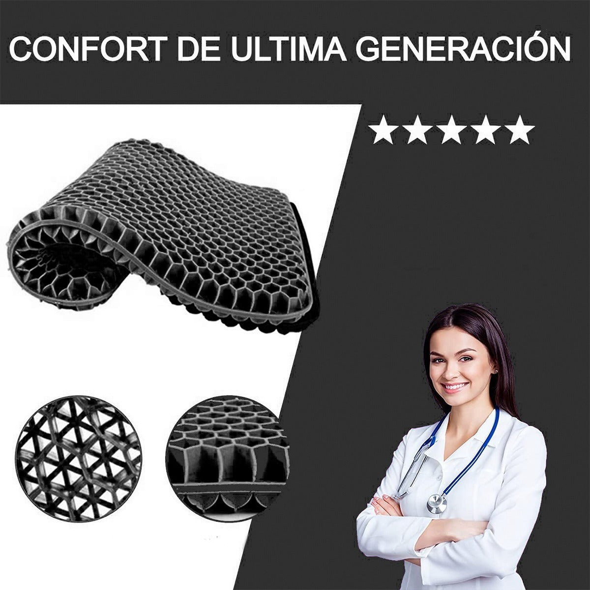 Cojin Gel Panal Ergonomico Silicon Asiento Comodo Auto Silla