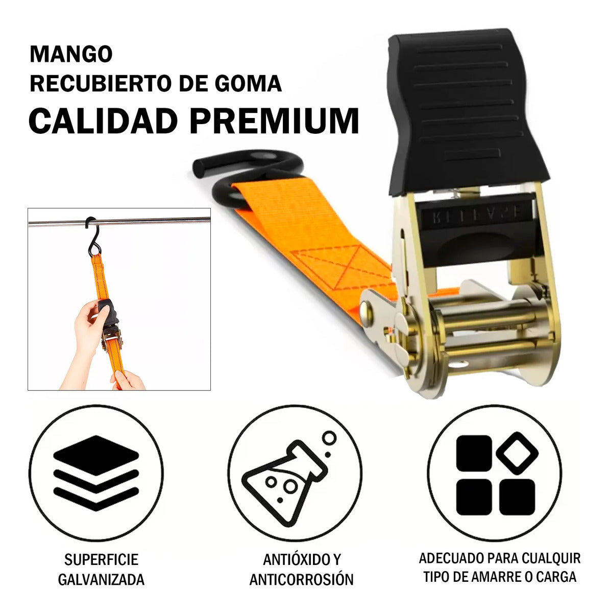 2pzs Sujetador Matraca Cinto 3m Auto Moto Carga Amarre 400kg