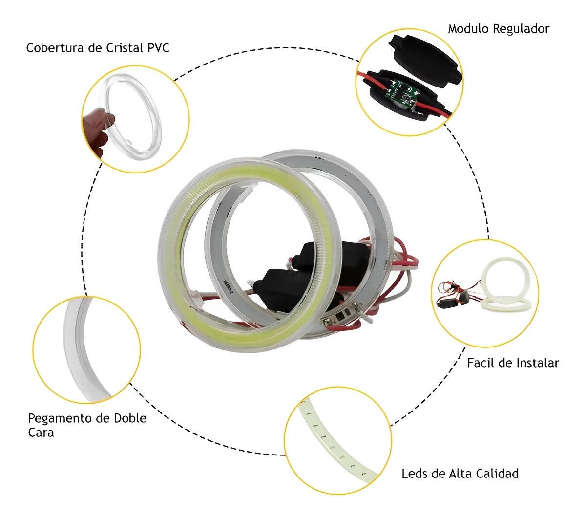 Aro Led Doble Eyes Anillo Auto Moto Faro 60mm Brillante Par