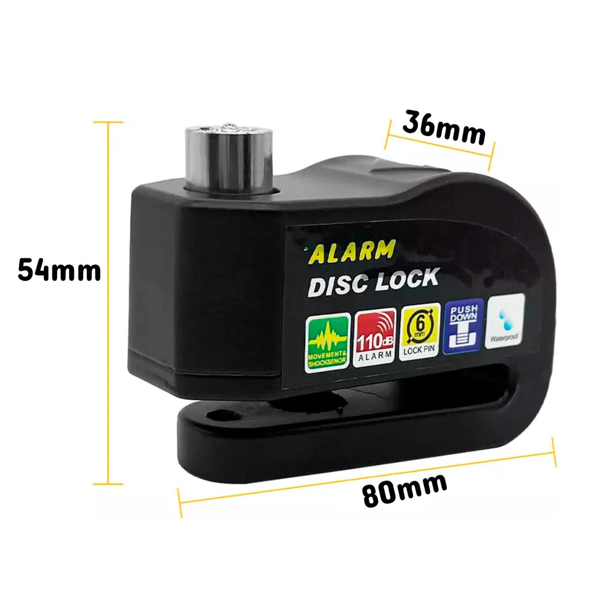 Candado Disco Alarma Amarillo Impermeable Antirrobo Moto