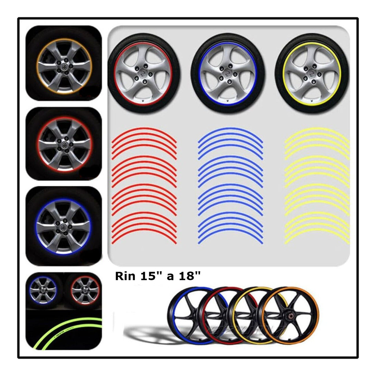 Tira Reflejante Cinta Pegatina Auto Moto Rin 15-18 Pulgadas