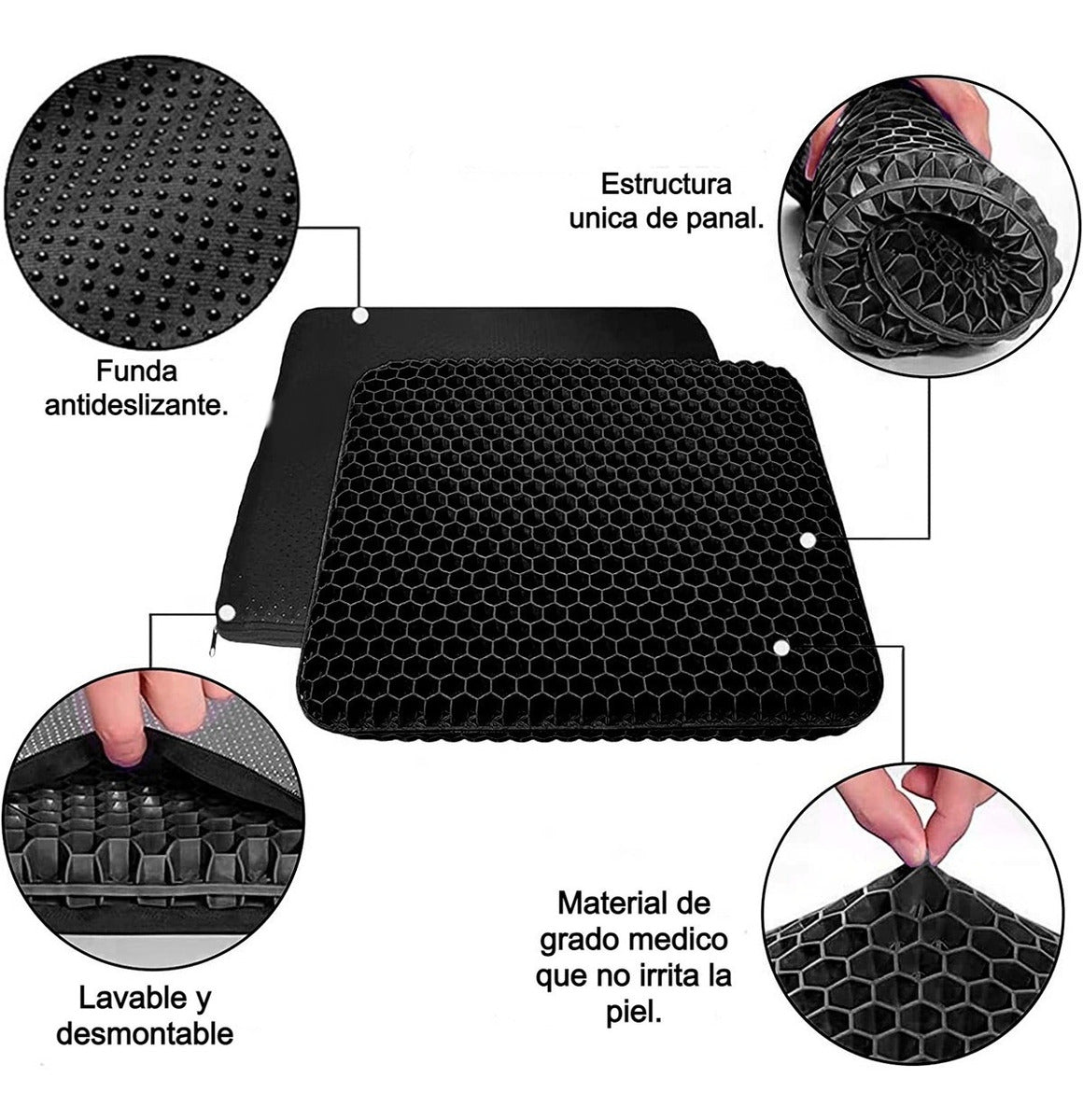 Cojin Gel Panal Ergonomico Silicon Asiento Comodo Auto Silla