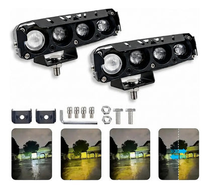 Faros Auxiliares Estrobo 4 Leds 4 Modos Opticas Lupa Luz 2pz