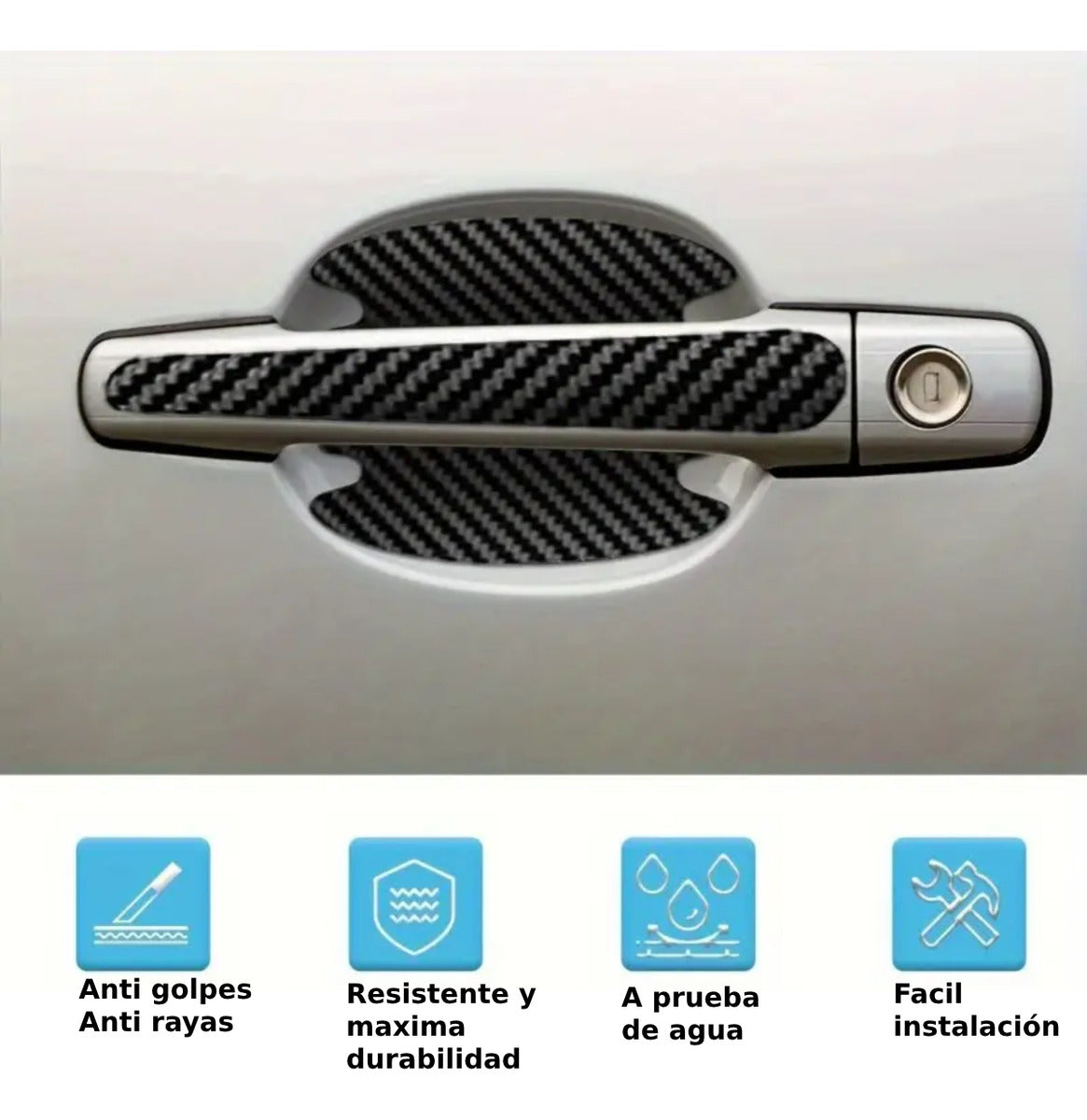 Protector Manija Vinil Fibra Carbono Auto Universal 8pzs
